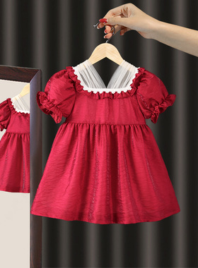 【反季特价】女童连衣裙夏季女宝宝周岁生日红色礼服裙儿童公主裙