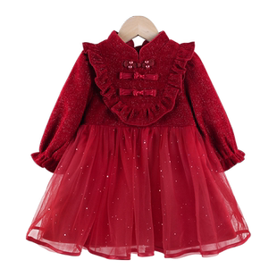 女童连衣裙秋冬2025新款洋气儿童国风旗袍裙子女宝宝周岁礼服秋装