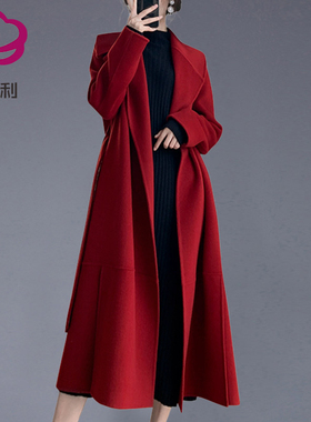 高档秋冬新款过节必备显瘦红色羊毛大衣气质百搭保暖毛呢外套长款
