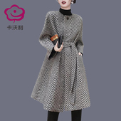 赫本风高级感羊毛呢外套女2025秋冬新款 气质条纹中长款 大衣过膝潮
