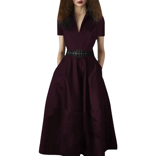 时尚复古短袖连衣裙女2026新款夏季气质修身显瘦礼服裙子中长裙潮