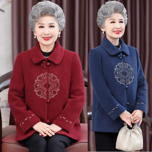 老年人女装奶奶冬装毛呢外套中老年60岁婆婆秋冬加厚呢子加棉上衣