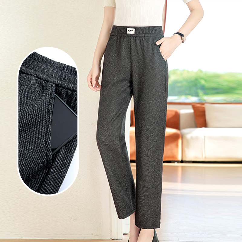 妈妈裤子女春秋新款高腰弹力直筒休闲长裤外穿百搭中老年秋装女裤