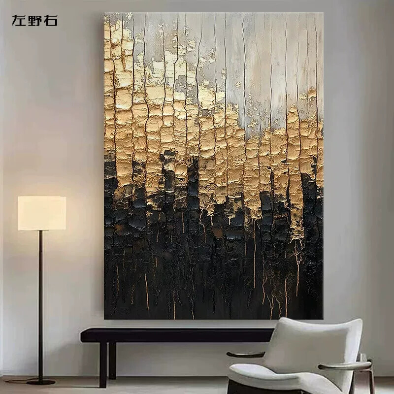 璀璨》纯手绘油画轻奢客厅肌理装饰画现代玄关美式抽象挂画高级感