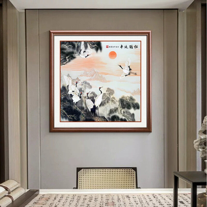 松鹤延年挂画新中式招财镇宅装饰画现代客厅餐厅玄关走廊过道壁画