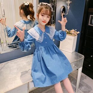 女童连衣裙春装2024新款童装小女孩长袖牛仔裙网红春秋季洋气裙子