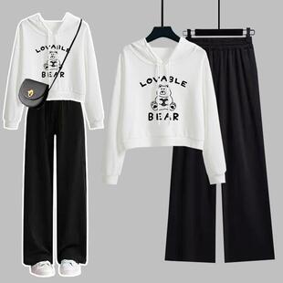 连帽卫衣运动套装女秋季套装宽松显瘦韩版学生休闲阔腿裤两件套潮