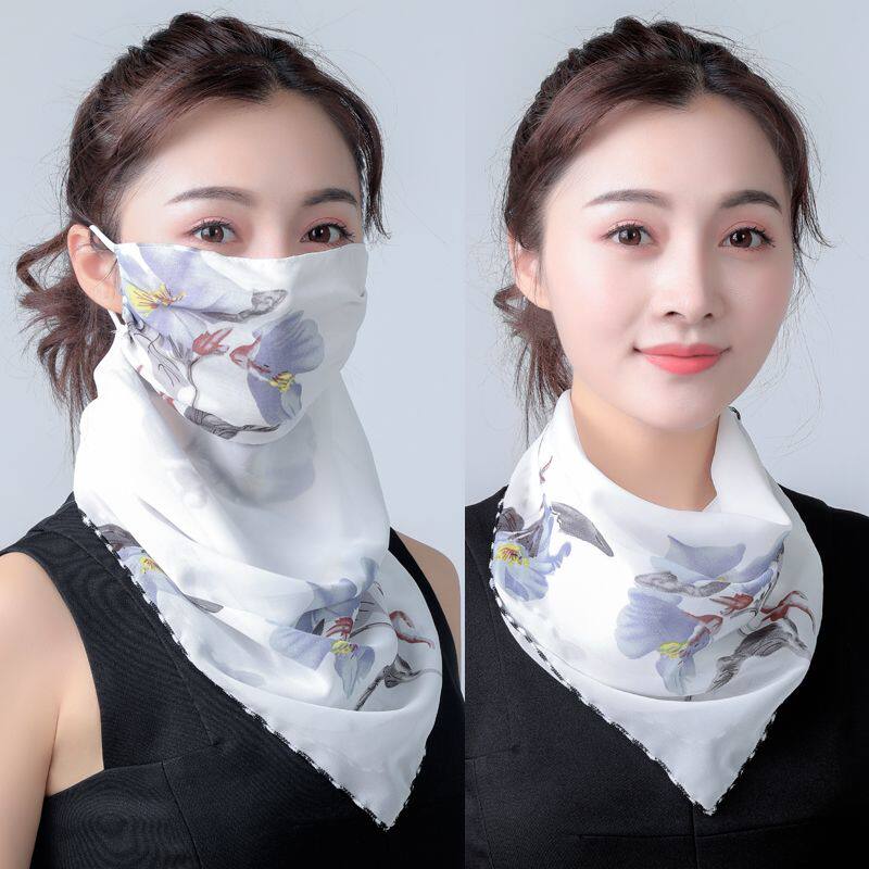 夏天围脖护颈防晒春夏季防晒口罩护颈女士雪纺透气面罩骑车防寒防