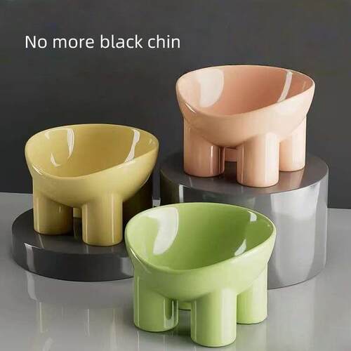 Pet Cat Bowl Macaron Color Ergonomic Design High Footed