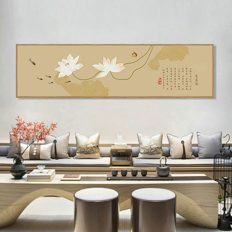卧室装饰画 床头房间壁画 新中式 荷花客厅办公室茶室背景墙挂画