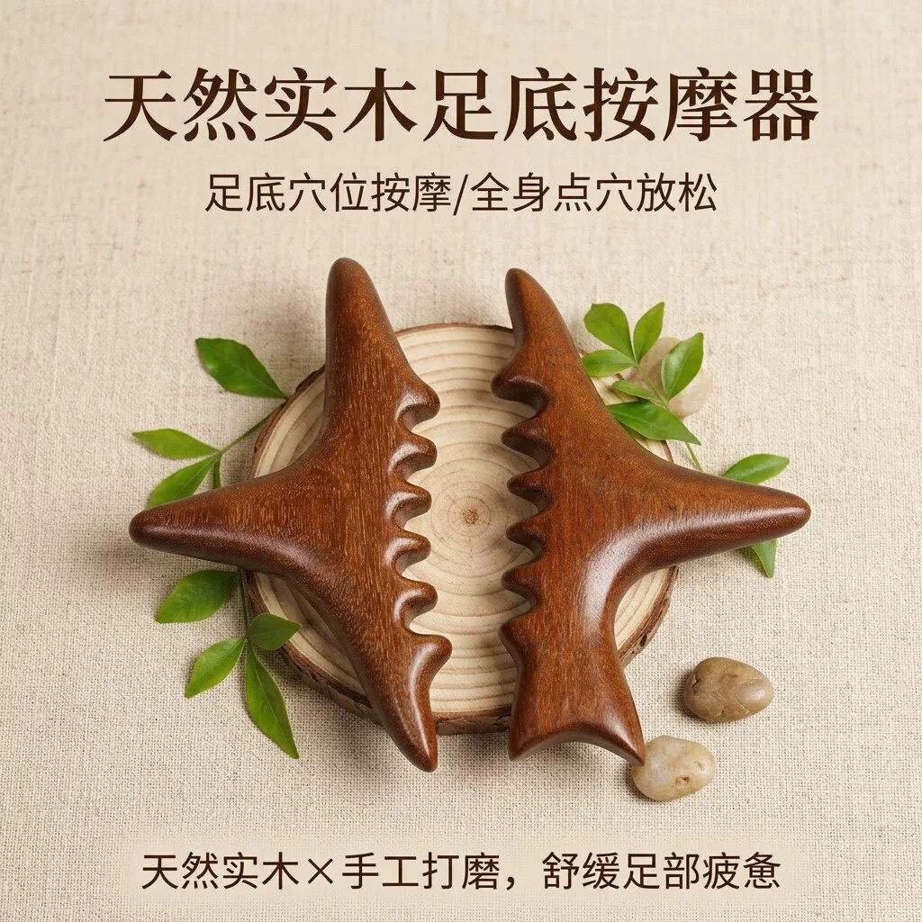 金丝檀木三角雀按摩器脚底点穴位棒足疗地筋经络刮足底痧按摩工具