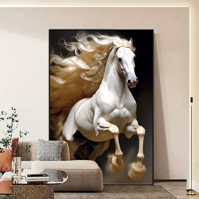汗血宝马客厅沙发背景墙落地画马到成功老板办公室书房挂画大尺寸