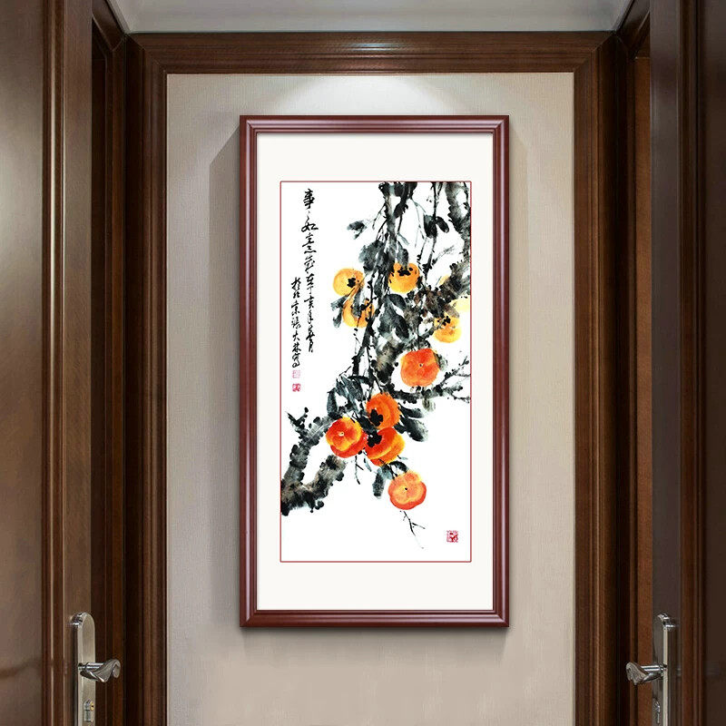 良木新中式玄关装饰画竖版挂画过道走廊壁画事事如意饭厅壁画单幅
