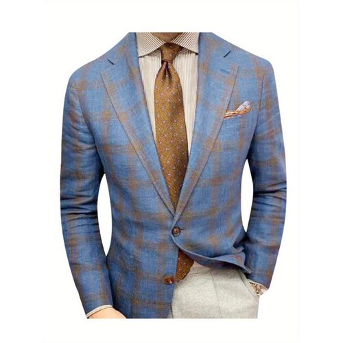 W 25307 Plaid Lapel Long Sleeve Suit Jacket 格纹翻领西装