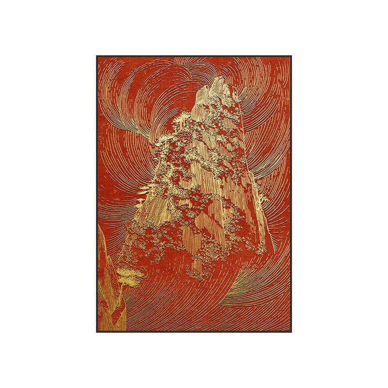 新中式靠山峰浮雕餐厅装饰画红色玄关过道挂画立体客厅背景墙壁画