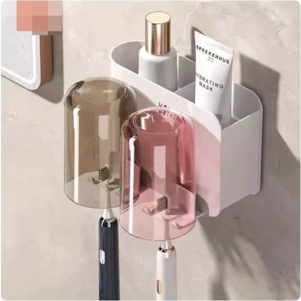 牙刷置物架免打孔漱口杯双人刷牙杯卫生间壁挂式牙具牙缸家庭套装