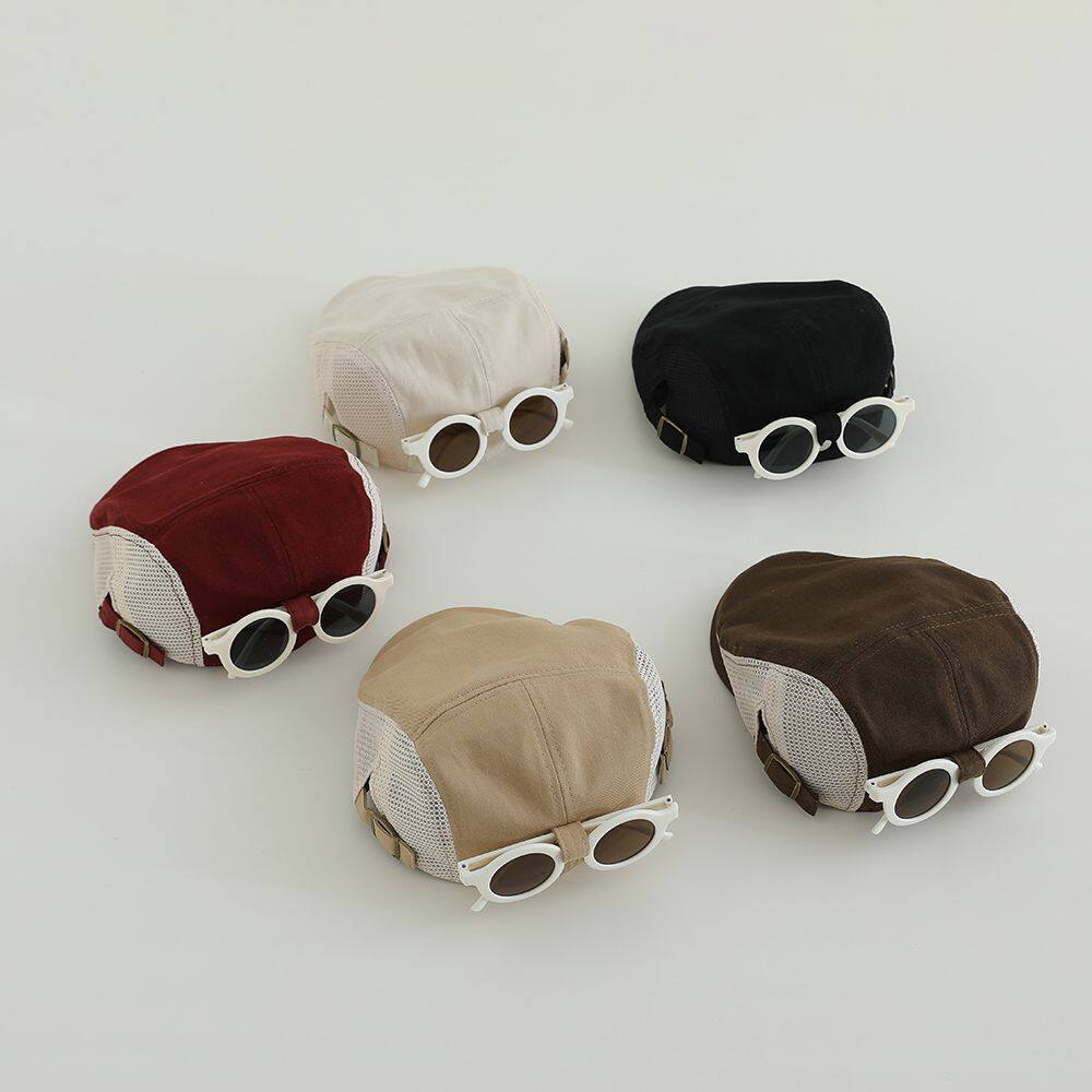 小男孩炸街痞帅帽子帽子眼镜一体儿童春夏薄款网眼透气男童贝雷帽