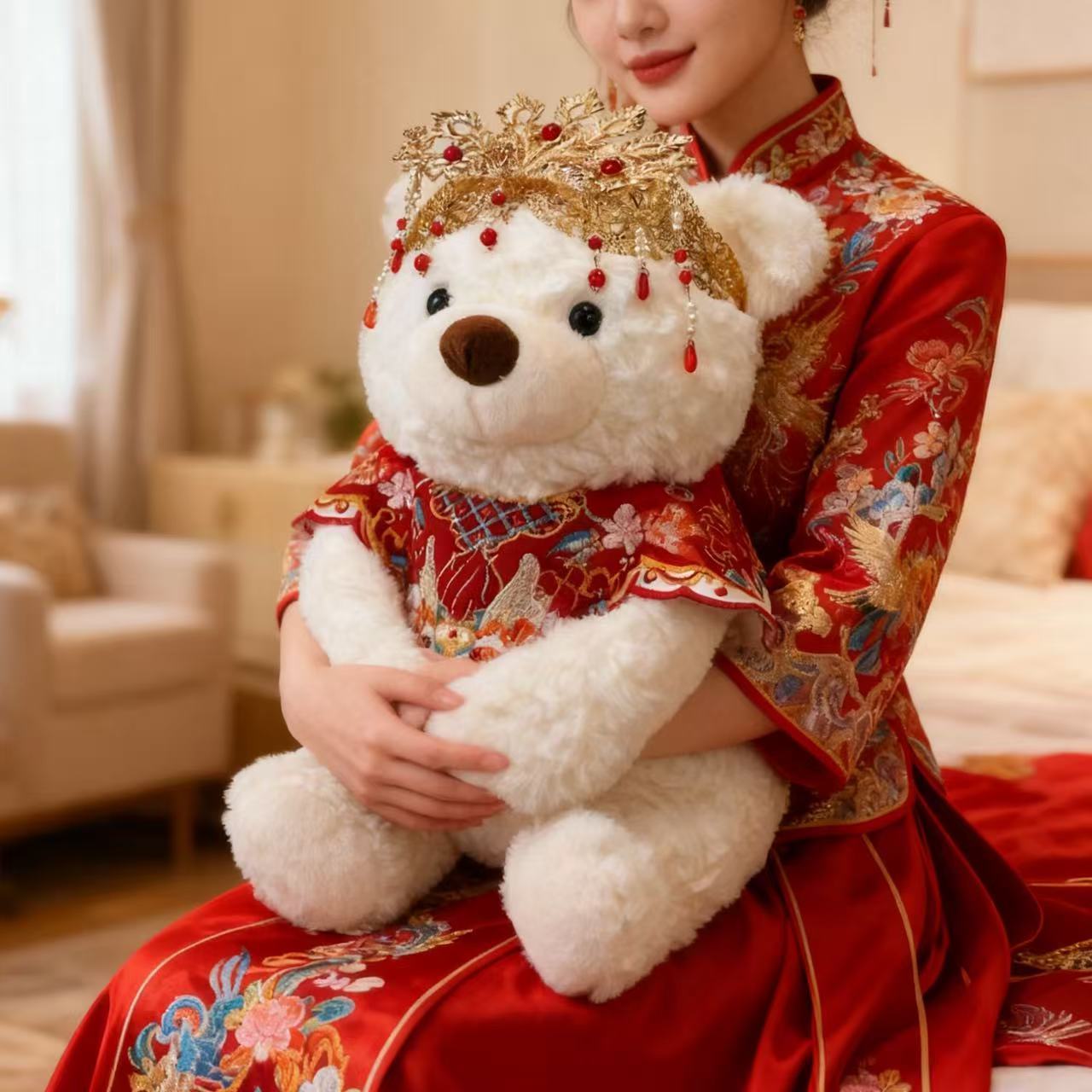 新中式国风压床娃娃一对结婚娃娃装饰新婚礼物送新娘床头结婚可爱