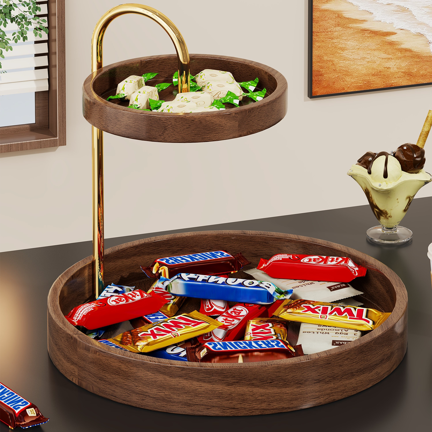 实木水果盘家用客厅干果糖果盘钥匙手表盘蛋糕收纳架下午茶点心架