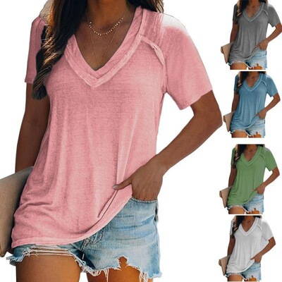 VNeck Solid Color Womens TShirt Top for Sports Outdoor