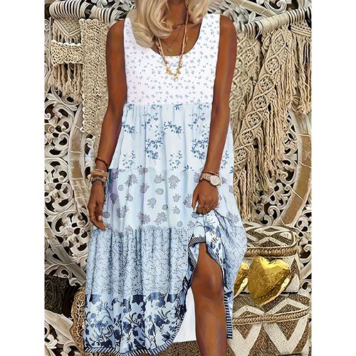 K 36562 Floral Print Sleeves U Neck Dress 印花连衣裙