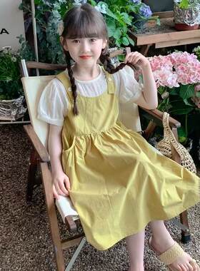 女童夏装连衣裙2025新款洋气韩版女孩假两件夏季背带公主裙子夏天