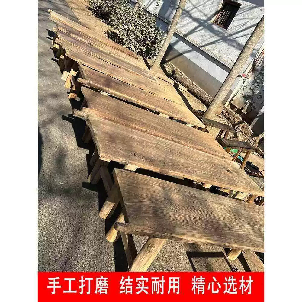 老榆木门板茶桌风化旧木板复古实木家俱原木桌面茶台桌子吧台