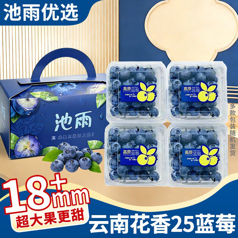 云南池雨蓝莓100g*4盒净重400g起京东空运内附果径卡