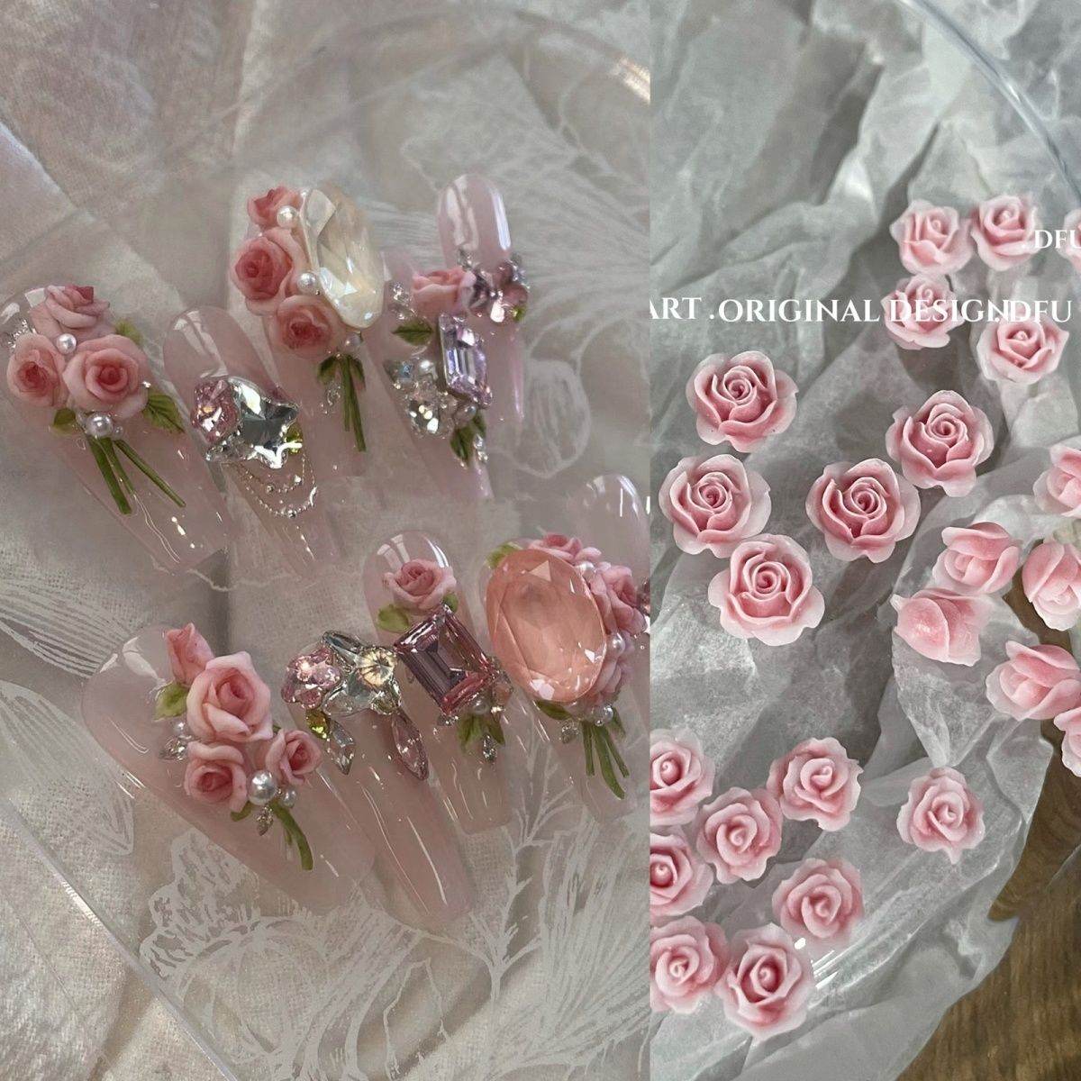 美甲饰品立体雕花玫瑰山茶花郁金香花瓣小红书爆款穿戴甲配饰工具