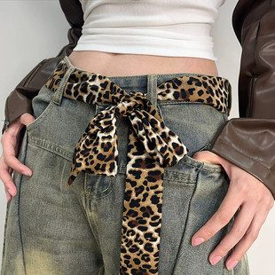 豹纹丝巾腰带女款配牛仔裤子配饰美式辣妹腰封装饰配裙子高级感潮