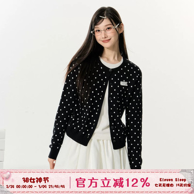 ELEVEN SLEEP波点假两件针织开衫春季上衣女针织衫慵懒风毛衣外套