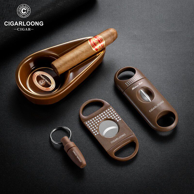 茄龙雪茄烟具套装锋利雪茄剪陶瓷小号烟灰缸便携雪茄钻CLT-23HG1