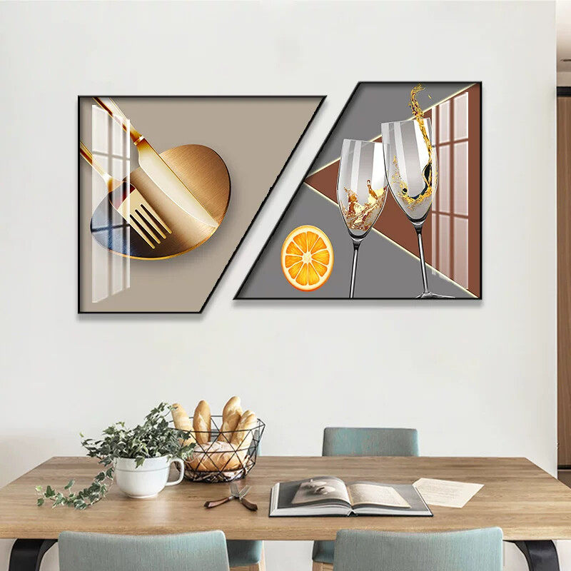 现代轻奢餐厅装饰画北欧客厅背景墙壁画抽象创意个性简约饭厅挂画