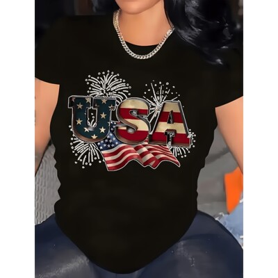 M 11819 USA Graffiti Print T-shirt 涂鸦印花短袖 欧美风向跨境