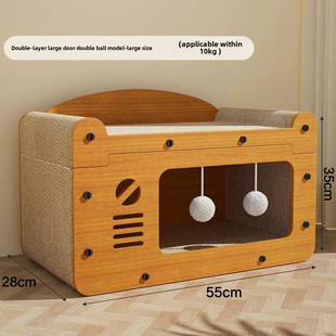 猫屋封闭式猫抓板一体木质猫窝瓦楞纸耐抓猫咪磨抓躲避屋