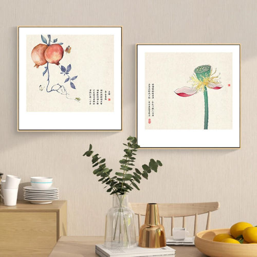 工笔花鸟餐厅装饰画新中式茶室挂画正方形卧室床头背景墙禅意壁画