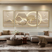 日照金山客厅装 饰画发财树沙发背景墙挂画办公室壁画茶室三联画