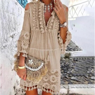 New Spring Embroidery Crochet Lace Bohemian Dress Women