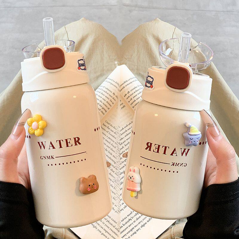 简约保温杯女生吸管水杯女2025新款高颜值学生小巧便携杯子ins风