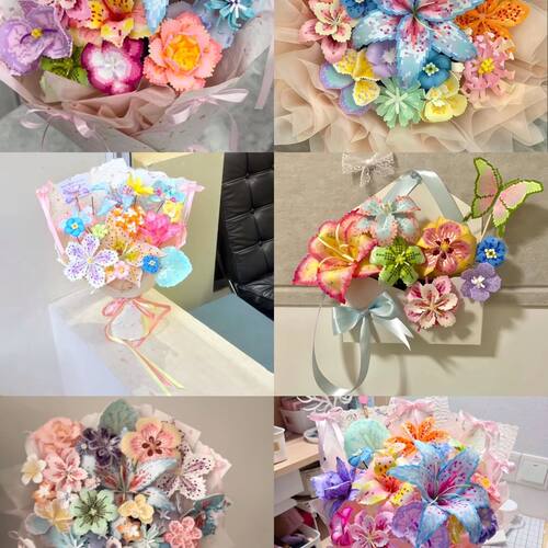 拼豆花束成品永生花纯手工立体花朵假花订婚礼物结婚手捧花求婚