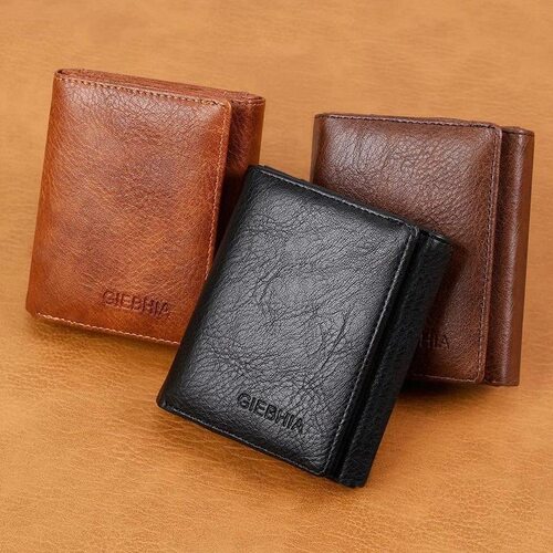 Mens Luxury RFID Blocking Trifold Wallet Genuine Light Brown