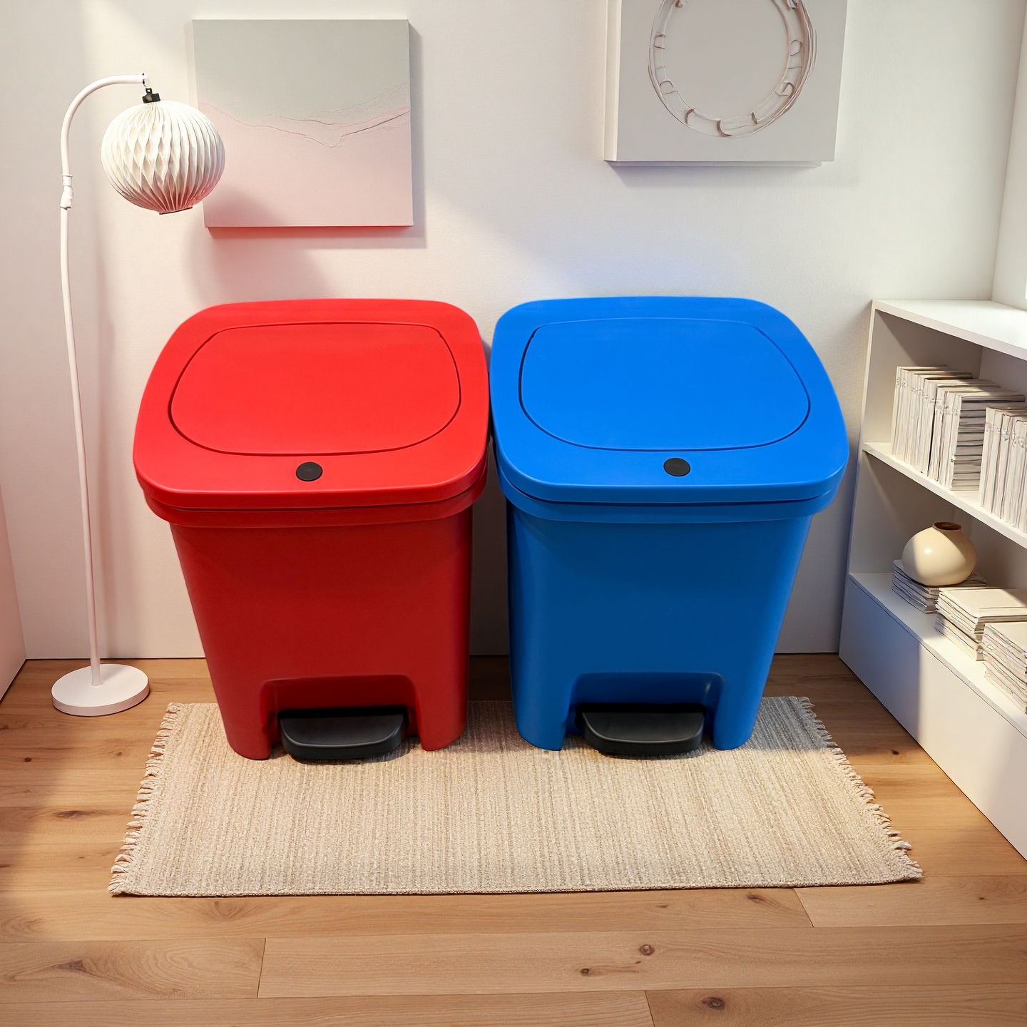 脚踩按压双开垃圾桶家用多功能简约大容量加厚厨房卧室客厅卫生间