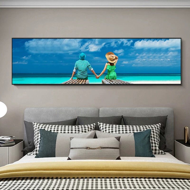 现代简约卧室装饰画美女人物床头画北欧风景海景挂画酒店背景墙画