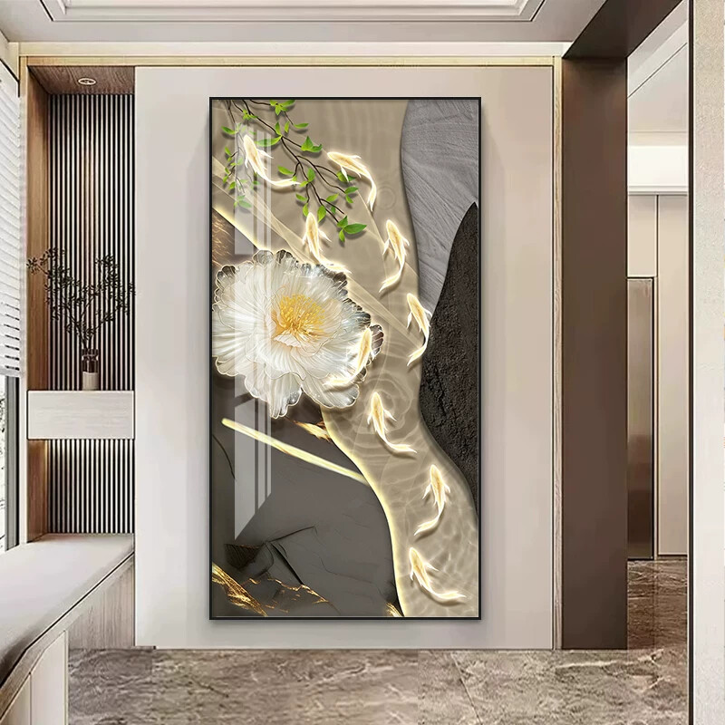 入户西墙玄关装饰画轻奢现代玄幻走廊过道挂画竖版一进门的墙壁画