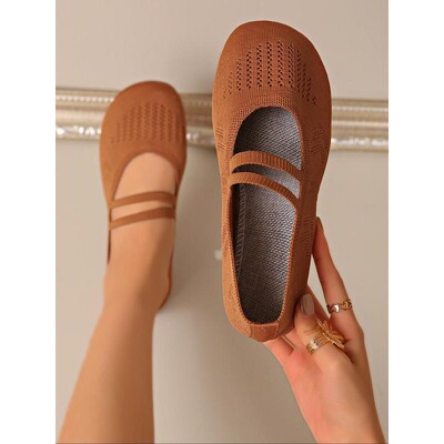 Women's Breathable Knit Flat Shoes Lightweight Textile