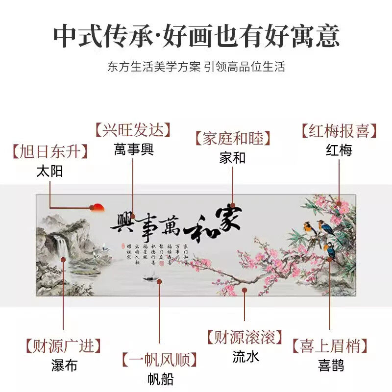 家和万事兴新中式沙发背景墙客厅挂画装饰画字画花鸟国画中堂壁画