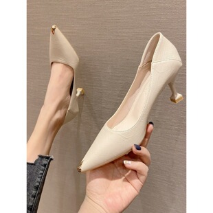 羊皮鞋子女2025新款高跟鞋百搭细跟两穿工作鞋单鞋小码33码直销