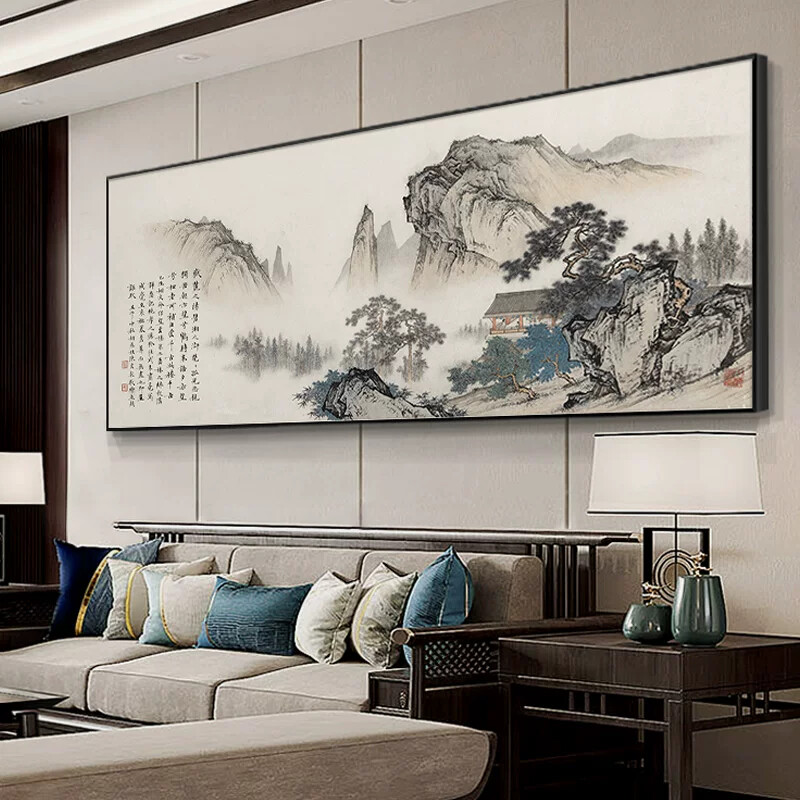 新中式山水画名画客厅壁画沙发背景墙面装饰画办公室挂画大气国画