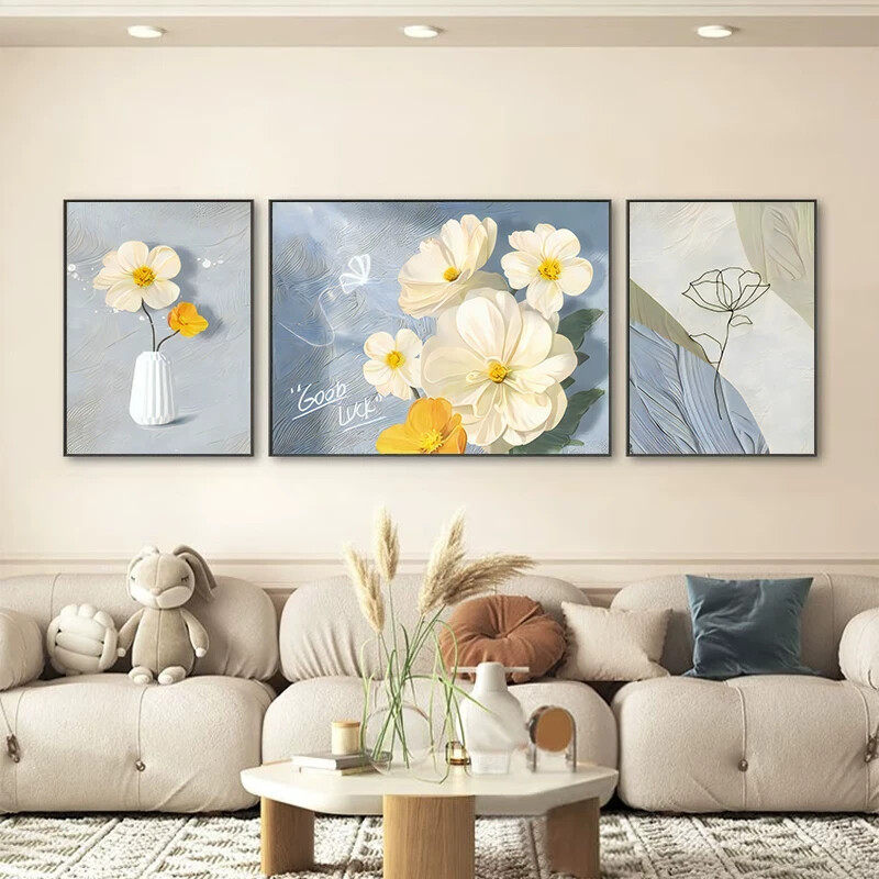 客厅沙发背景墙装饰画奶油风郁金香卧室三联墙壁挂画现代简约壁画