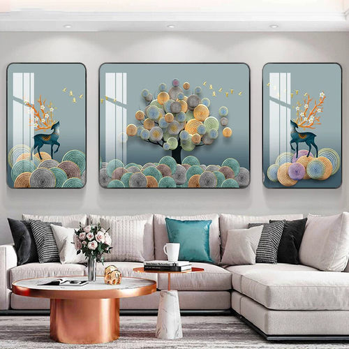 NUKEN沙发背景墙画 晶瓷三联客厅装饰画 欧式简约风格壁画